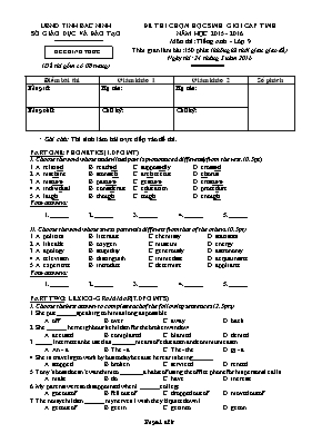 Đề thi học sinh giỏi cấp tỉnh Tiếng anh 9 (Có đáp án) - Năm học 2015-2016 - Sở GD & ĐT Bắc Ninh